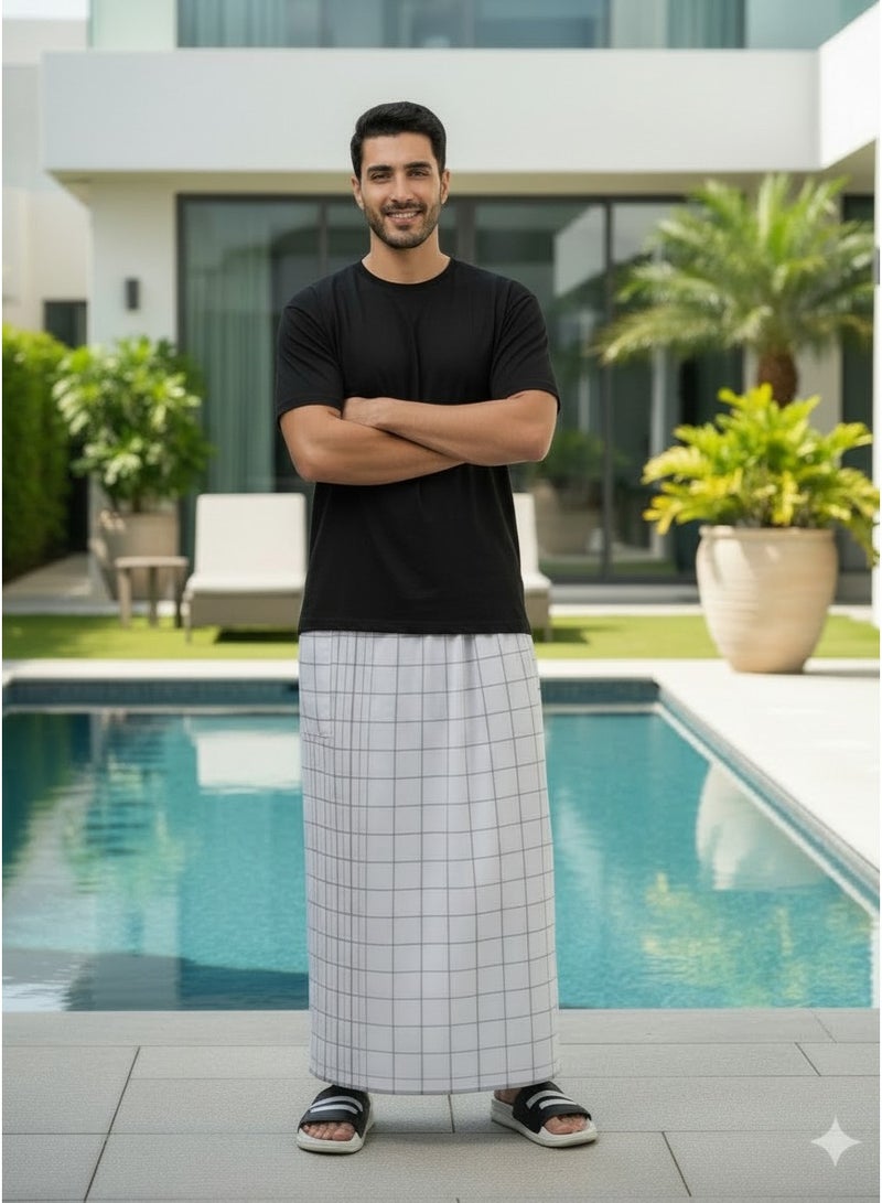 هيرو فوطة ابيض وزرة مطاط مع جيب جانبي للرجل فوطة رجالية وزرة صيفي مريحة جدا وباردة للرجال وزار رجالي معوز صارون صاروم اسباعية رجالية مناسب للمنزل والنوم وللرياضيين اوقات الصلاة - Image 3